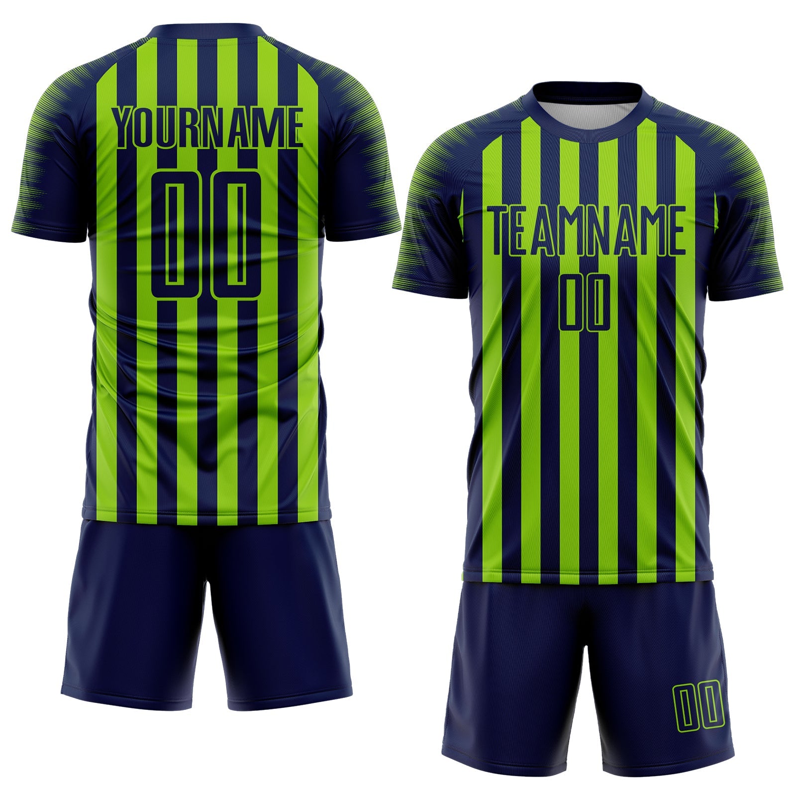 Custom Navy Neon Green Stripe Sports Sublimation Soccer Uniform Jersey