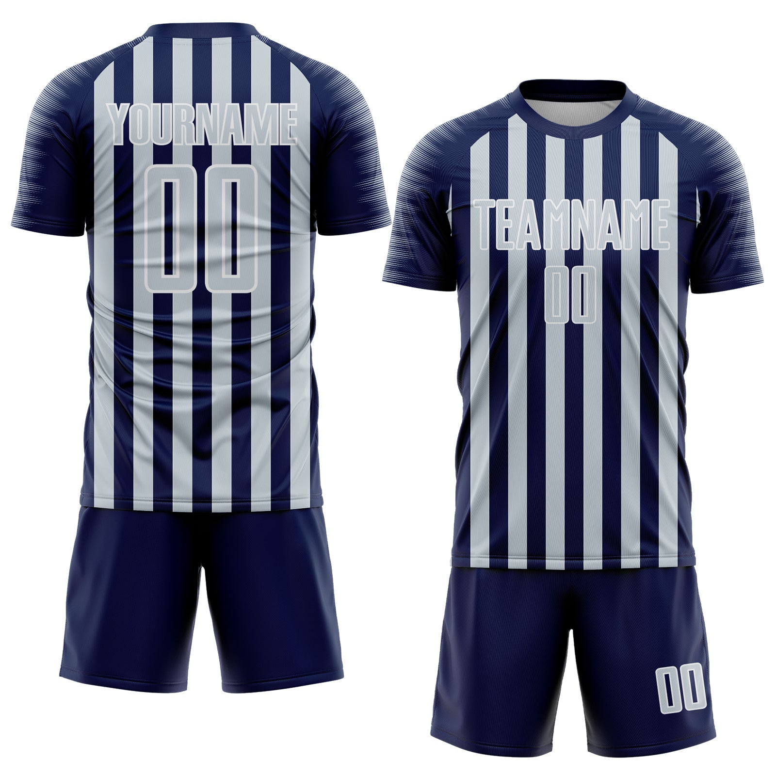 Custom Navy Silver-White Stripe Sports Sublimation Soccer Uniform Jersey