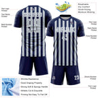 Custom Navy Silver-White Stripe Sports Sublimation Soccer Uniform Jersey
