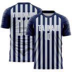Custom Navy Silver-White Stripe Sports Sublimation Soccer Uniform Jersey