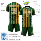 Custom Green Old Gold-White Stripe Sports Sublimation Soccer Uniform Jersey