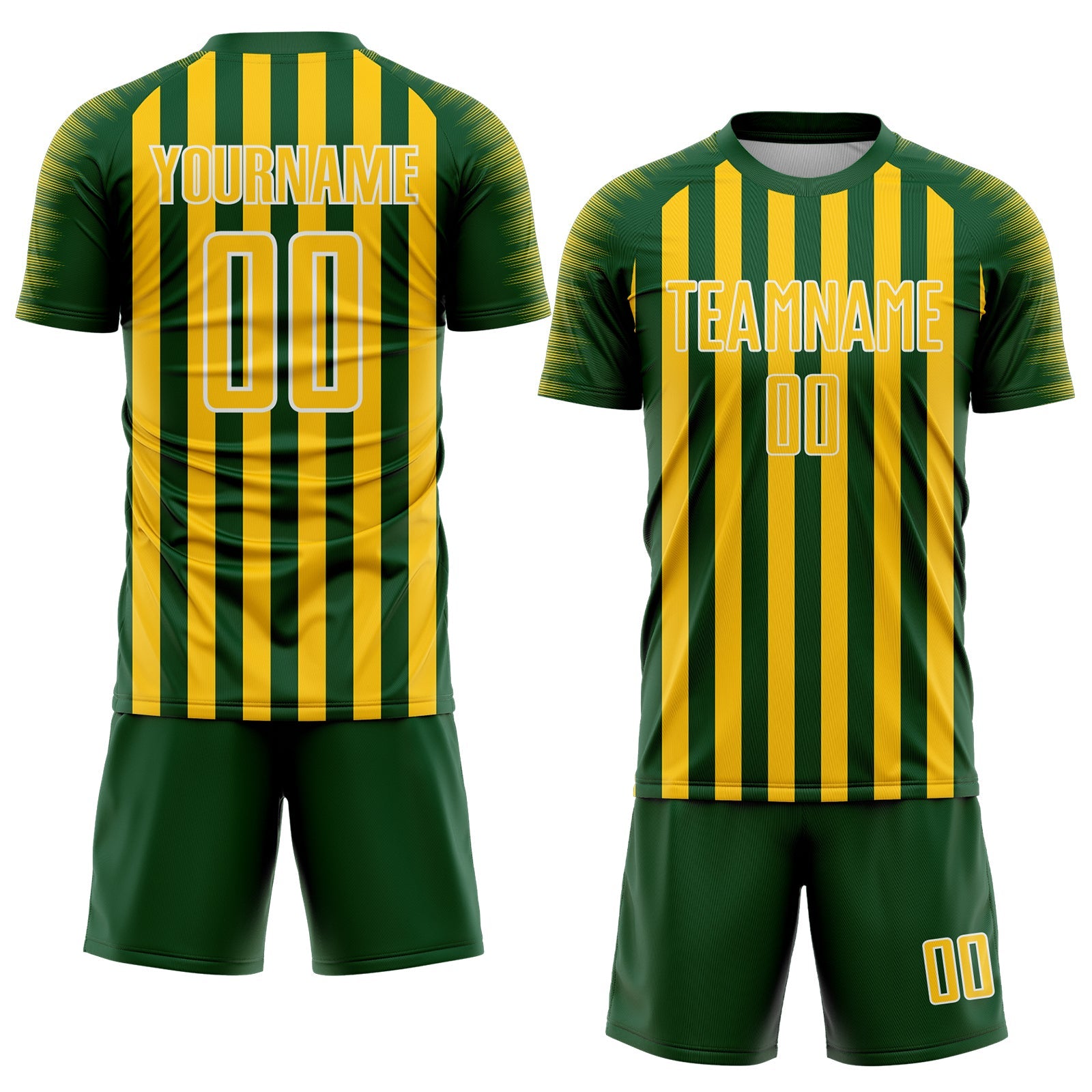 Custom Green Yellow-White Stripe Sports Sublimation Soccer Uniform Jersey