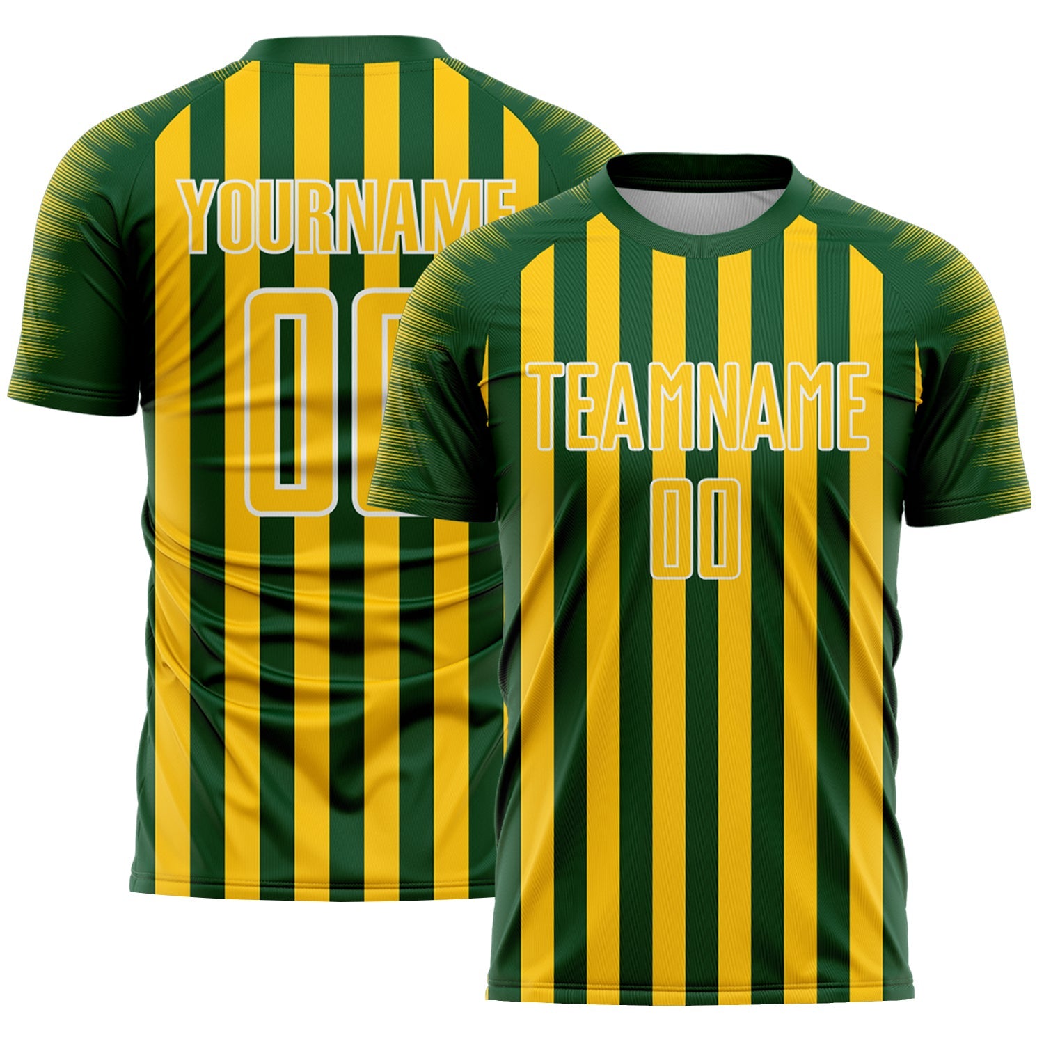 Custom Green Yellow-White Stripe Sports Sublimation Soccer Uniform Jersey