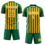 Custom Kelly Green Gold-White Stripe Sports Sublimation Soccer Uniform Jersey