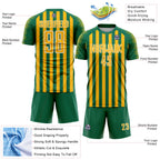Custom Kelly Green Gold-White Stripe Sports Sublimation Soccer Uniform Jersey