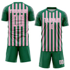 Custom Kelly Green Light Pink-White Stripe Sports Sublimation Soccer Uniform Jersey