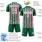 Custom Kelly Green Light Pink-White Stripe Sports Sublimation Soccer Uniform Jersey
