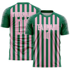 Custom Kelly Green Light Pink-White Stripe Sports Sublimation Soccer Uniform Jersey