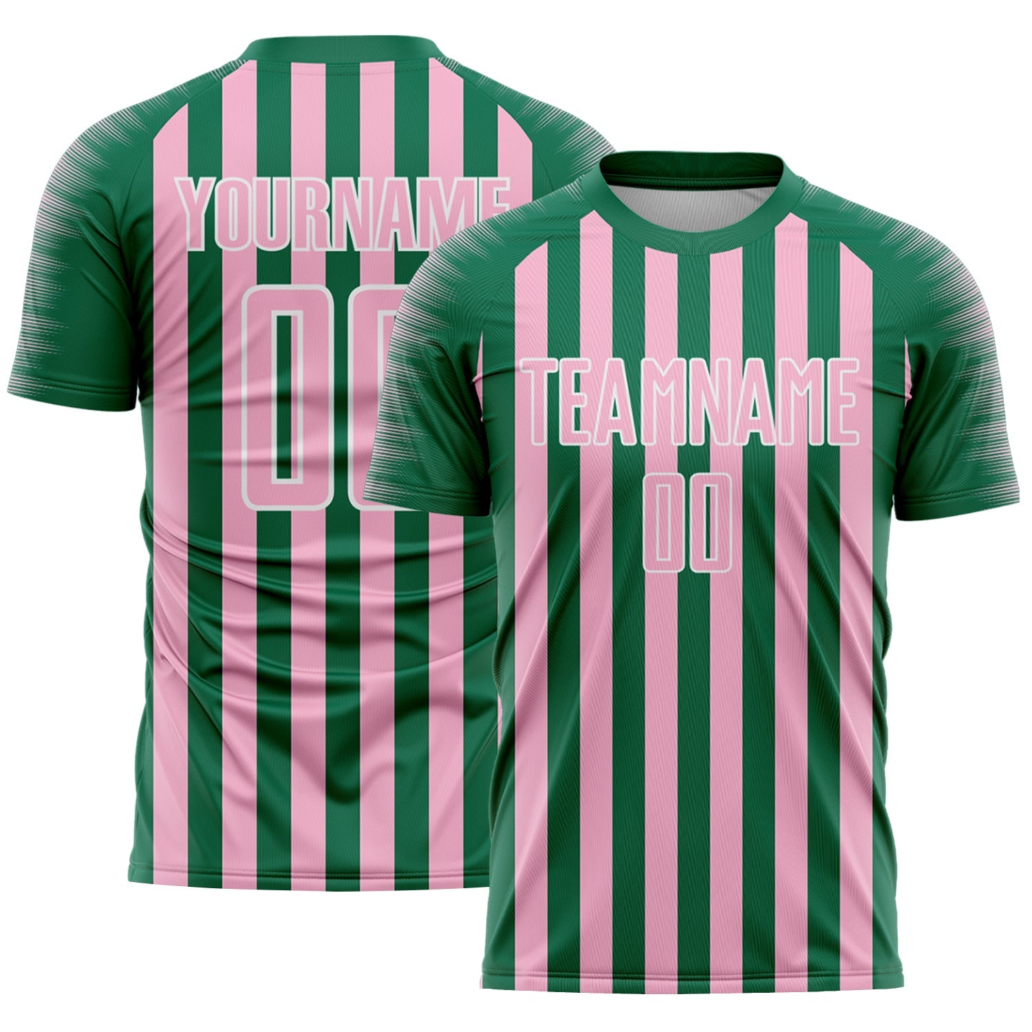 Custom Kelly Green Light Pink-White Stripe Sports Sublimation Soccer Uniform Jersey