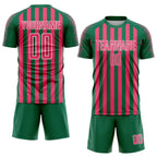 Custom Kelly Green Neon Pink-White Stripe Sports Sublimation Soccer Uniform Jersey