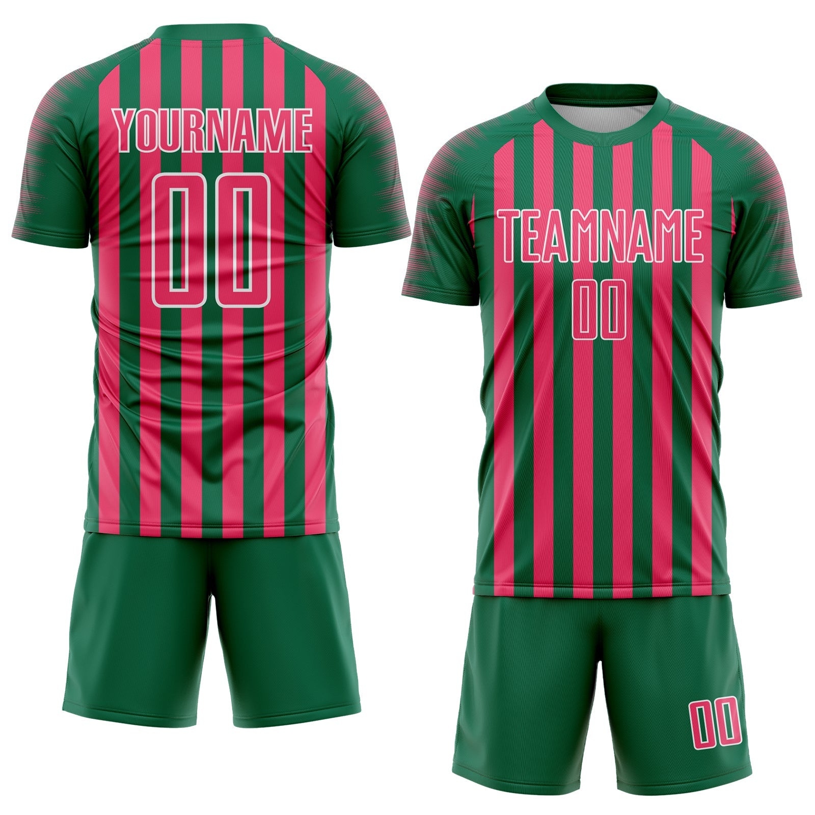 Custom Kelly Green Neon Pink-White Stripe Sports Sublimation Soccer Uniform Jersey