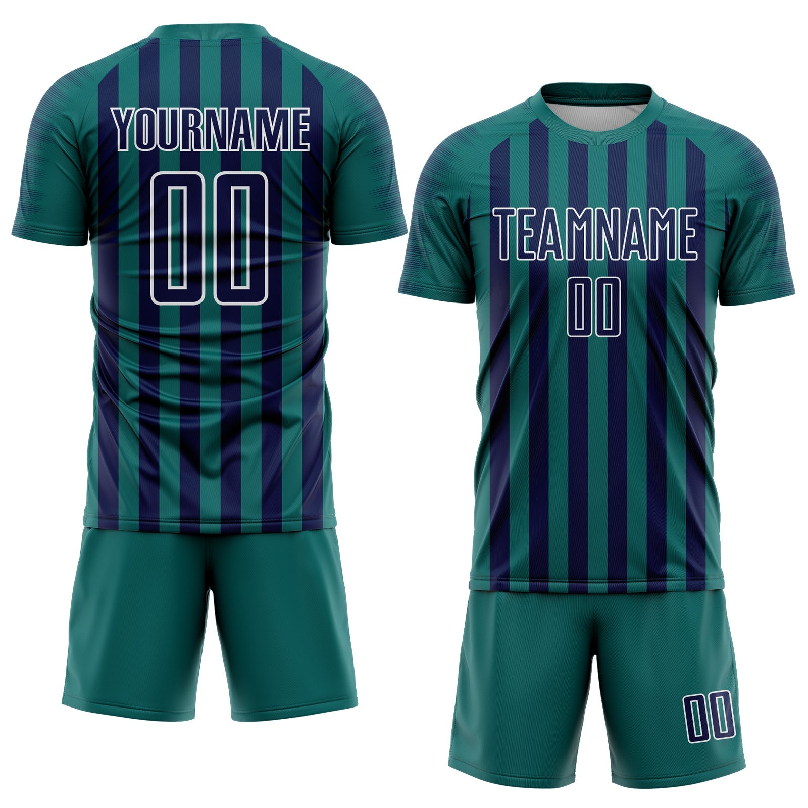 Custom Teal Navy-White Stripe Sports Sublimation Soccer Uniform Jersey