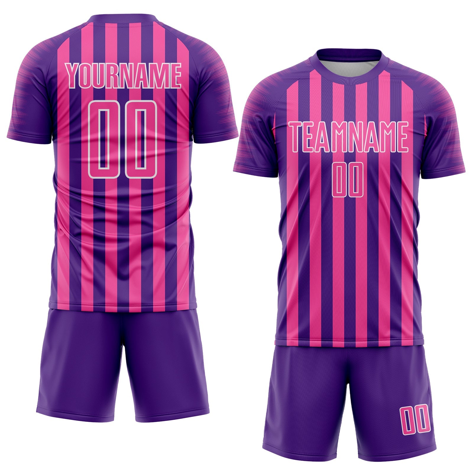 Custom Purple Pink-White Stripe Sports Sublimation Soccer Uniform Jersey