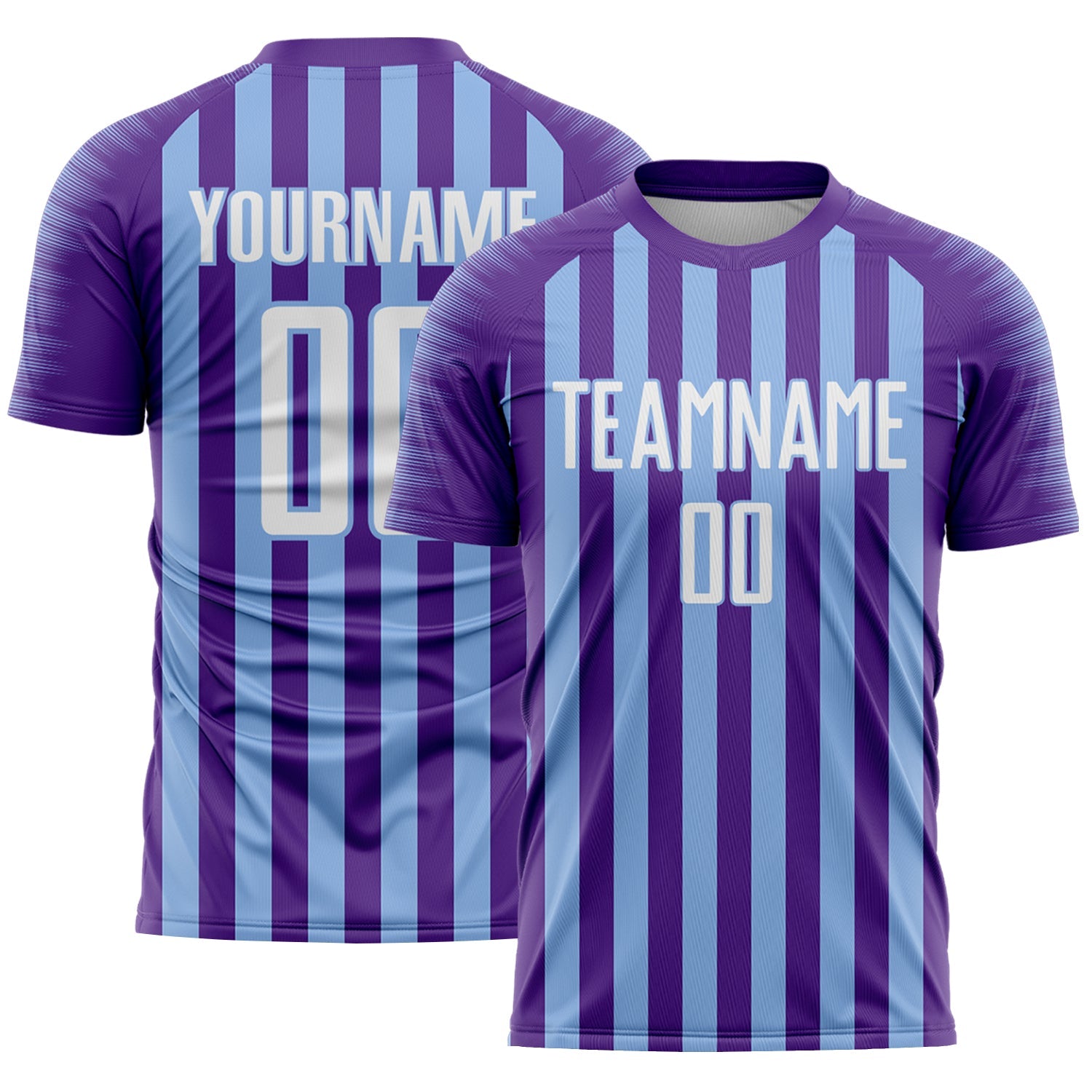 Custom Purple White-Light Blue Stripe Sports Sublimation Soccer Uniform Jersey