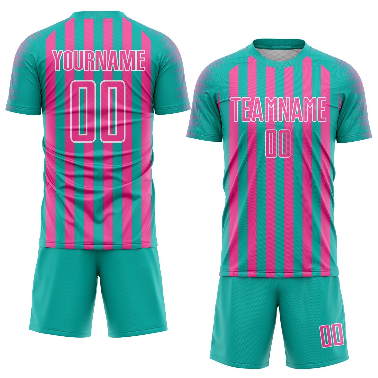 Custom Aqua Pink-White Stripe Sports Sublimation Soccer Uniform Jersey