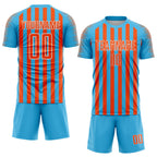 Custom Sky Blue Orange-White Stripe Sports Sublimation Soccer Uniform Jersey