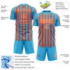 Custom Sky Blue Orange-White Stripe Sports Sublimation Soccer Uniform Jersey
