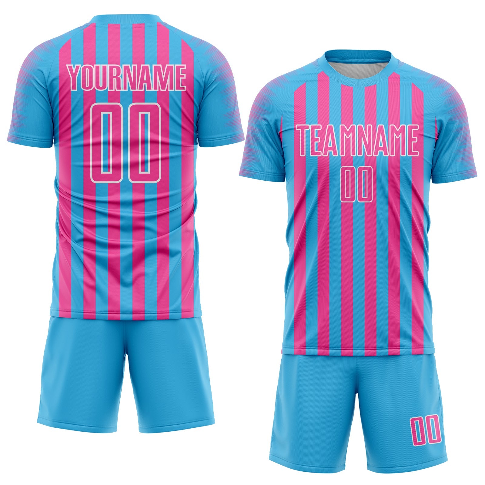Custom Sky Blue Pink-White Stripe Sports Sublimation Soccer Uniform Jersey