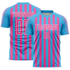 Custom Sky Blue Pink-White Stripe Sports Sublimation Soccer Uniform Jersey