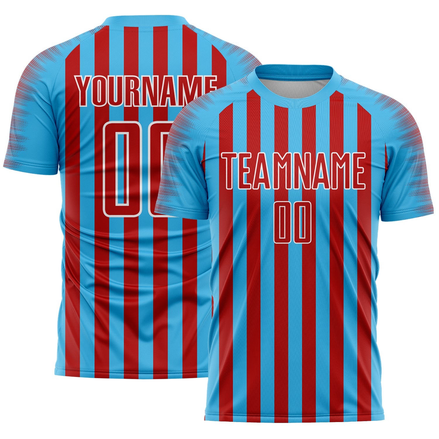 Custom Sky Blue Red-White Stripe Sports Sublimation Soccer Uniform Jersey