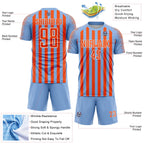 Custom Light Blue Orange-White Stripe Sports Sublimation Soccer Uniform Jersey