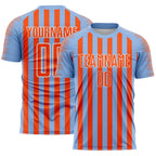 Custom Light Blue Orange-White Stripe Sports Sublimation Soccer Uniform Jersey