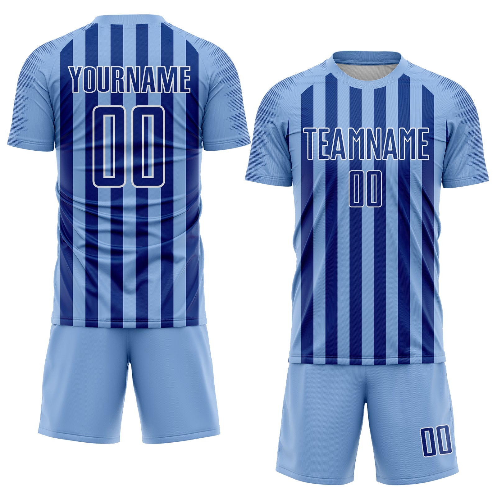 Custom Light Blue Royal-White Stripe Sports Sublimation Soccer Uniform Jersey