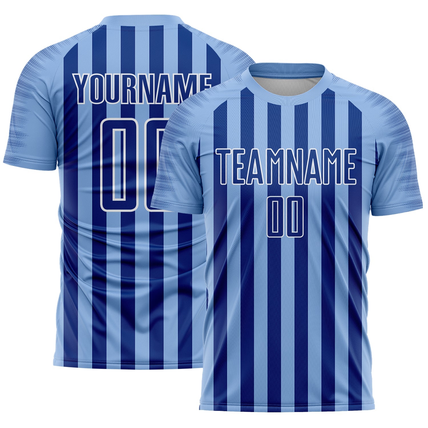 Custom Light Blue Royal-White Stripe Sports Sublimation Soccer Uniform Jersey