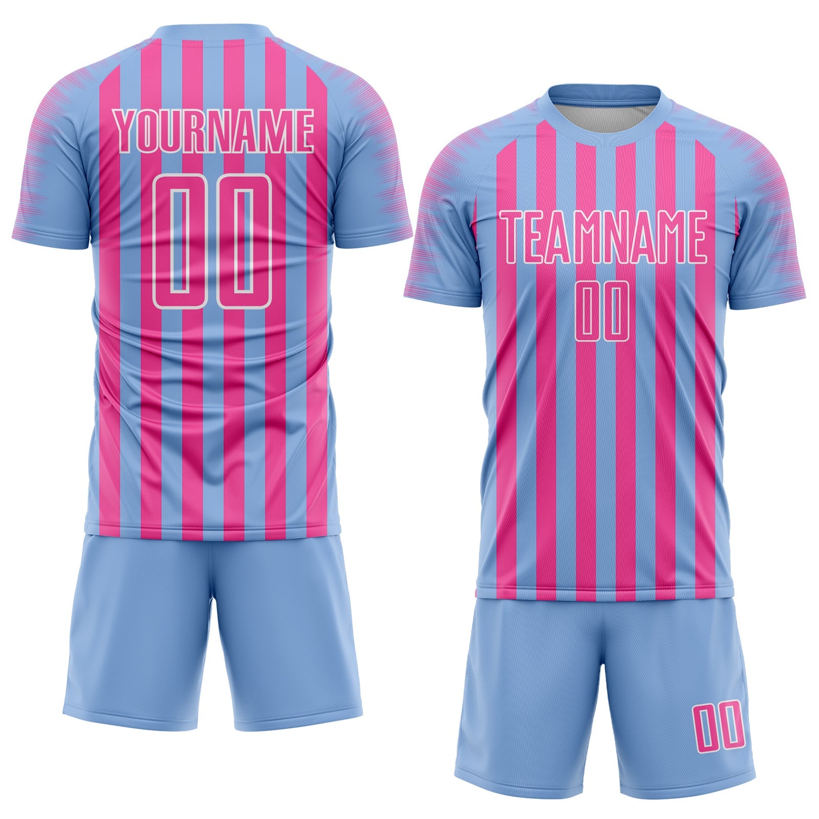 Custom Light Blue Pink-White Stripe Sports Sublimation Soccer Uniform Jersey