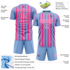 Custom Light Blue Pink-White Stripe Sports Sublimation Soccer Uniform Jersey