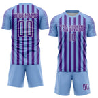 Custom Light Blue Purple-White Stripe Sports Sublimation Soccer Uniform Jersey