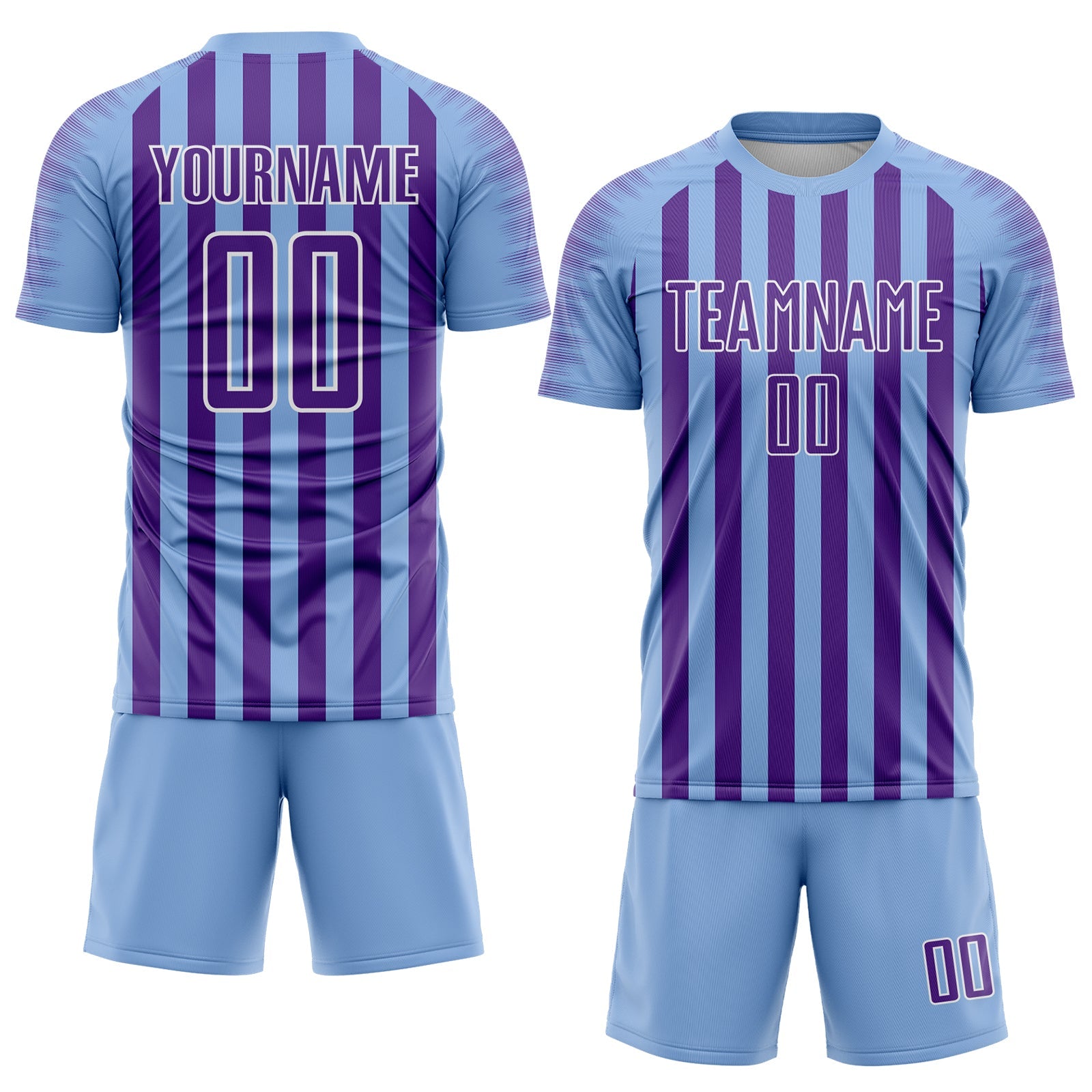 Custom Light Blue Purple-White Stripe Sports Sublimation Soccer Uniform Jersey