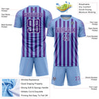 Custom Light Blue Purple-White Stripe Sports Sublimation Soccer Uniform Jersey