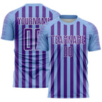 Custom Light Blue Purple-White Stripe Sports Sublimation Soccer Uniform Jersey