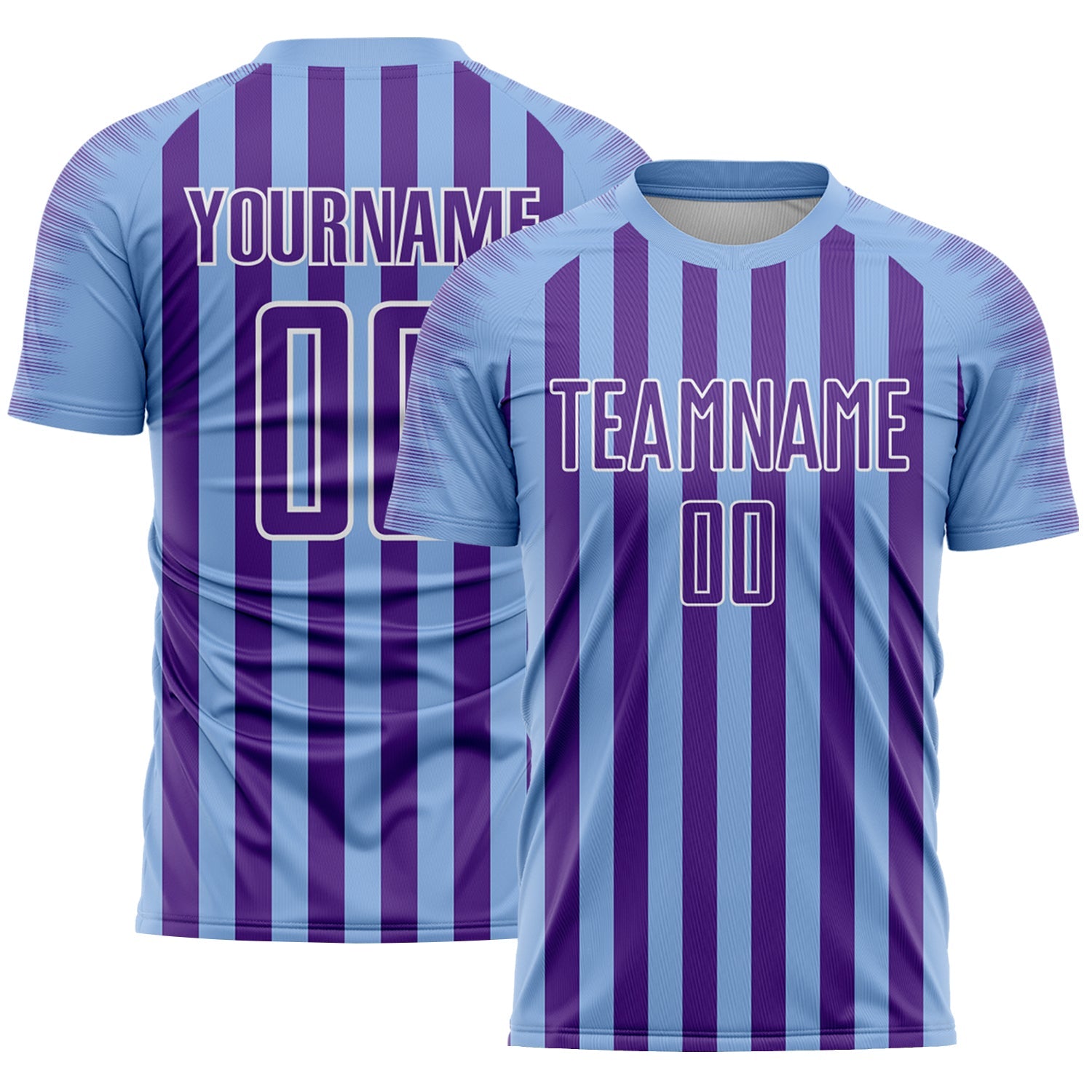 Custom Light Blue Purple-White Stripe Sports Sublimation Soccer Uniform Jersey