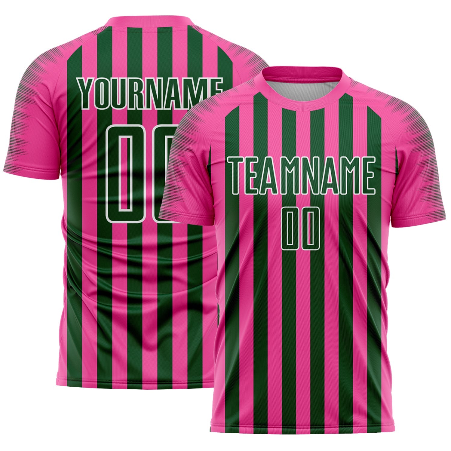 Custom Pink Green-White Stripe Sports Sublimation Soccer Uniform Jersey