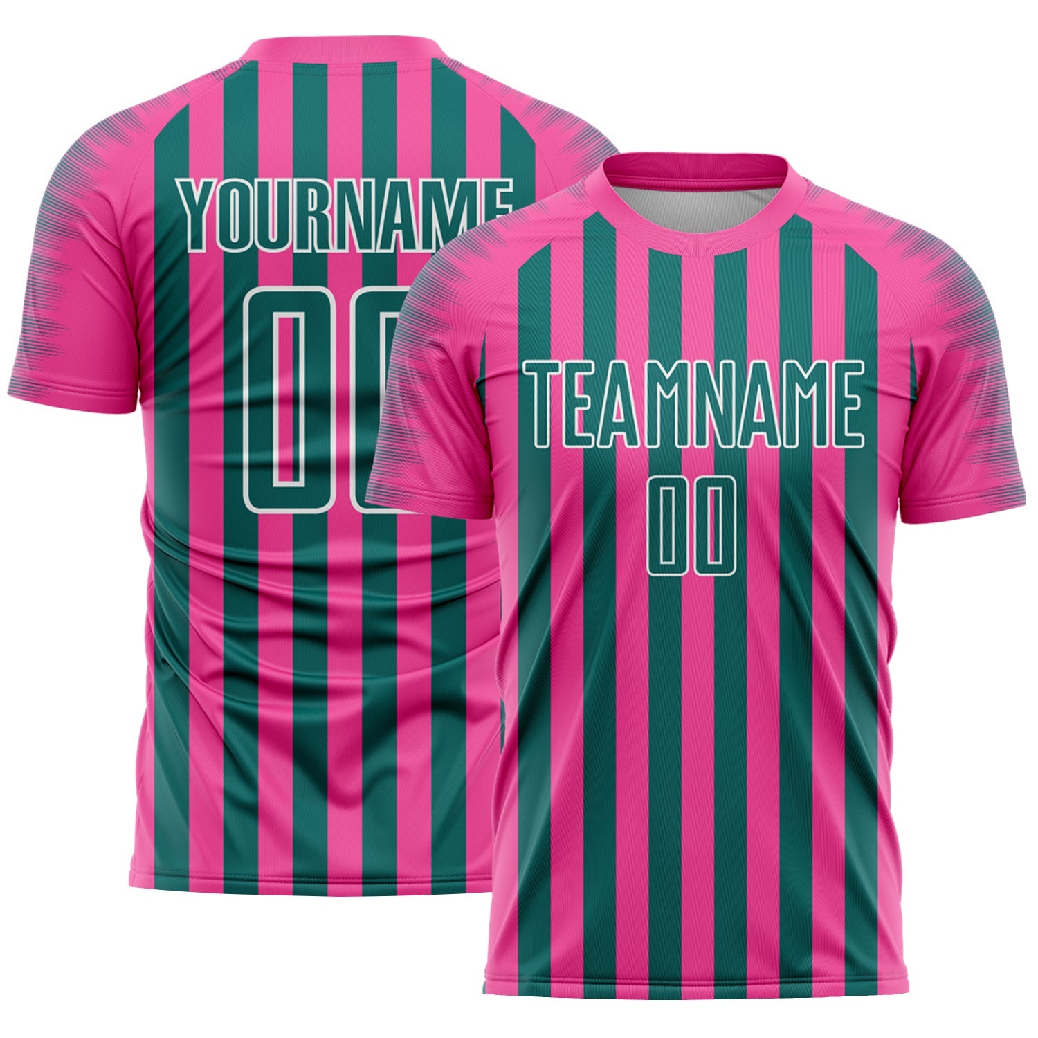 Custom Pink Teal-White Stripe Sports Sublimation Soccer Uniform Jersey