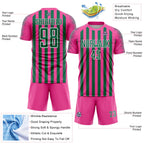 Custom Pink Kelly Green-White Stripe Sports Sublimation Soccer Uniform Jersey