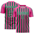 Custom Pink Kelly Green-White Stripe Sports Sublimation Soccer Uniform Jersey