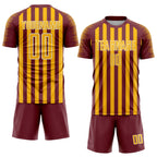 Custom Burgundy Gold-White Stripe Sports Sublimation Soccer Uniform Jersey