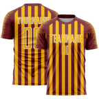 Custom Burgundy Gold-White Stripe Sports Sublimation Soccer Uniform Jersey