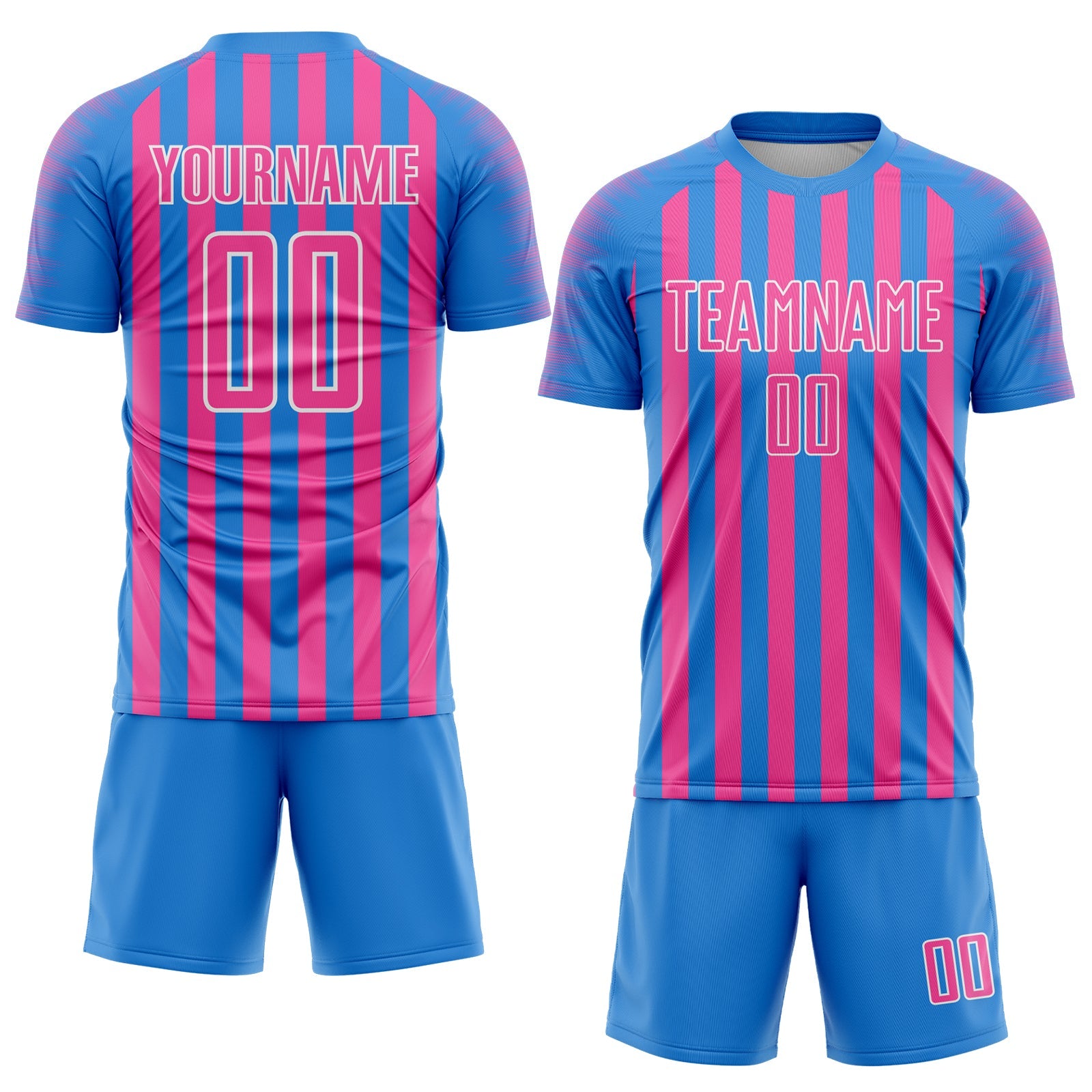 Custom Powder Blue Pink-White Stripe Sports Sublimation Soccer Uniform Jersey