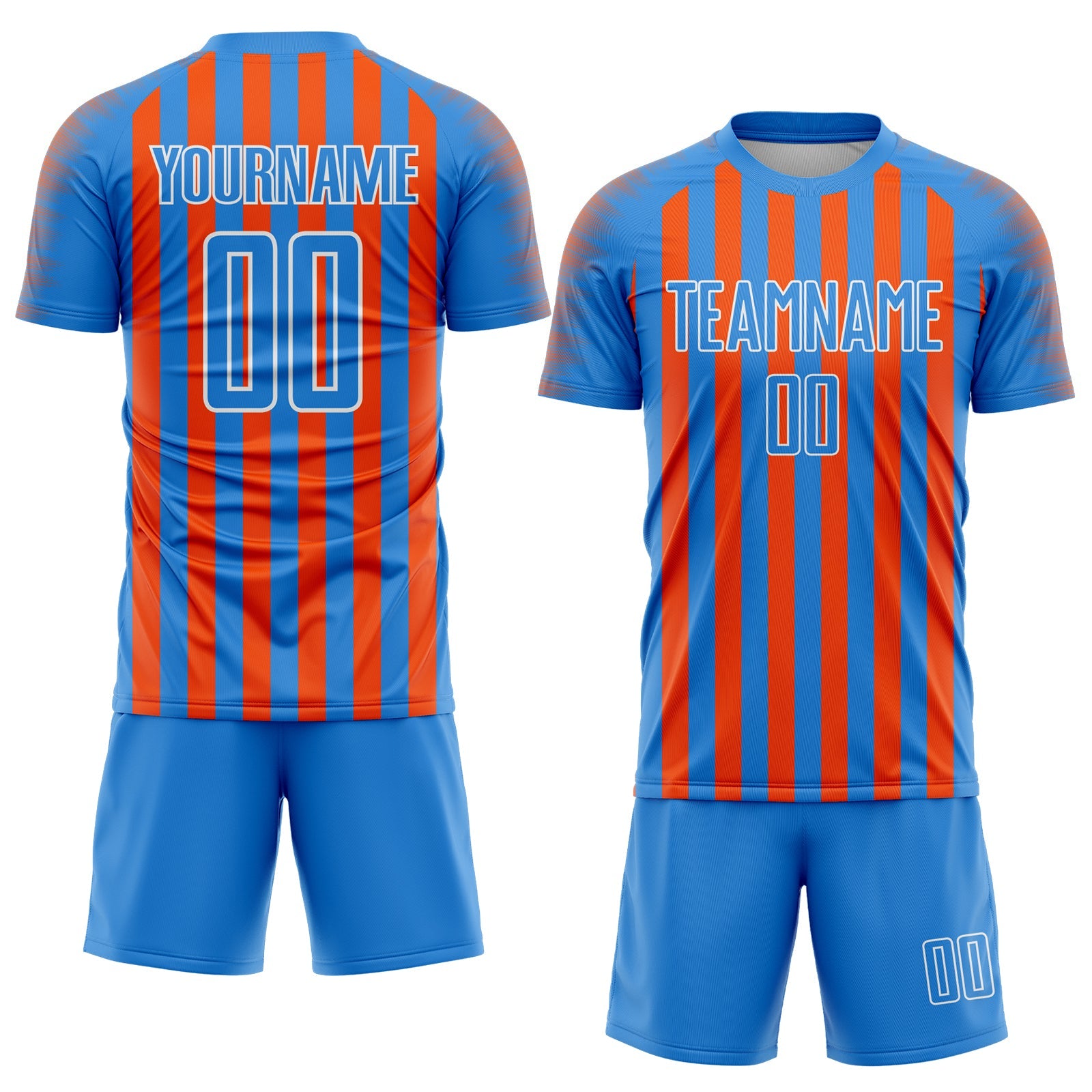 Custom Powder Blue Orange-White Stripe Sports Sublimation Soccer Uniform Jersey