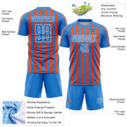 Custom Powder Blue Orange-White Stripe Sports Sublimation Soccer Uniform Jersey