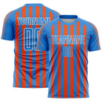 Custom Powder Blue Orange-White Stripe Sports Sublimation Soccer Uniform Jersey