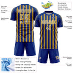 Custom Royal Old Gold-White Stripe Sports Sublimation Soccer Uniform Jersey