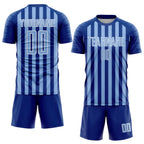 Custom Royal Light Blue-White Stripe Sports Sublimation Soccer Uniform Jersey