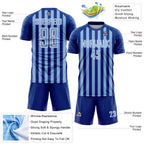 Custom Royal Light Blue-White Stripe Sports Sublimation Soccer Uniform Jersey