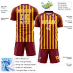 Custom Crimson Gold-White Stripe Sports Sublimation Soccer Uniform Jersey