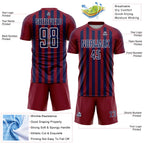 Custom Crimson Navy-White Stripe Sports Sublimation Soccer Uniform Jersey